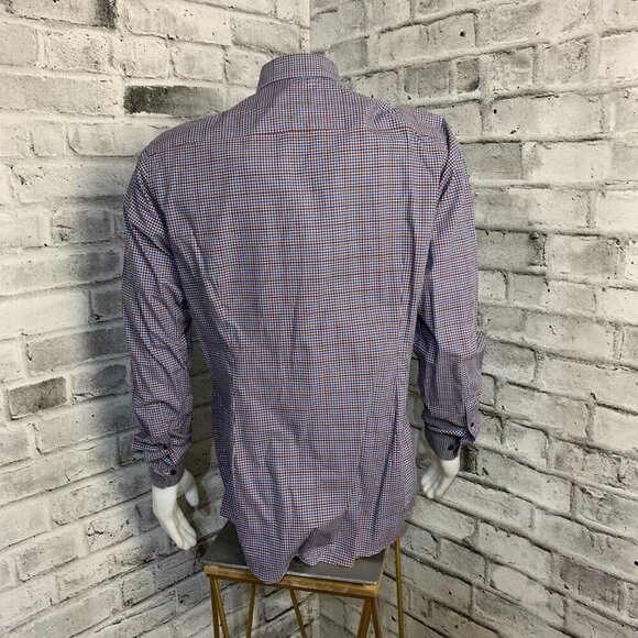 Eton Slim Gingham Check Print Dress Shirt - Picture 5 of 12